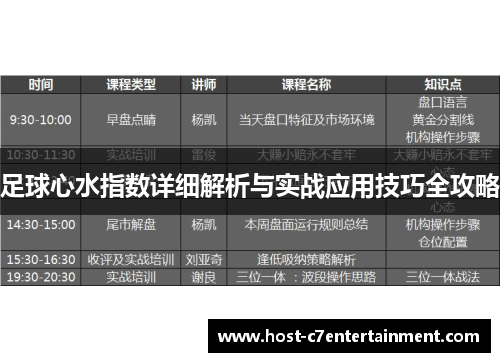 足球心水指数详细解析与实战应用技巧全攻略