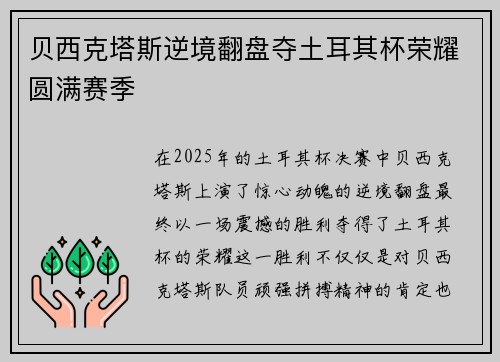 贝西克塔斯逆境翻盘夺土耳其杯荣耀圆满赛季 贝西克塔斯逆境翻盘夺土耳其杯荣耀圆满赛季