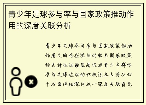 青少年足球参与率与国家政策推动作用的深度关联分析 青少年足球参与率与国家政策推动作用的深度关联分析