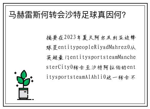 马赫雷斯何转会沙特足球真因何? 马赫雷斯何转会沙特足球真因何?